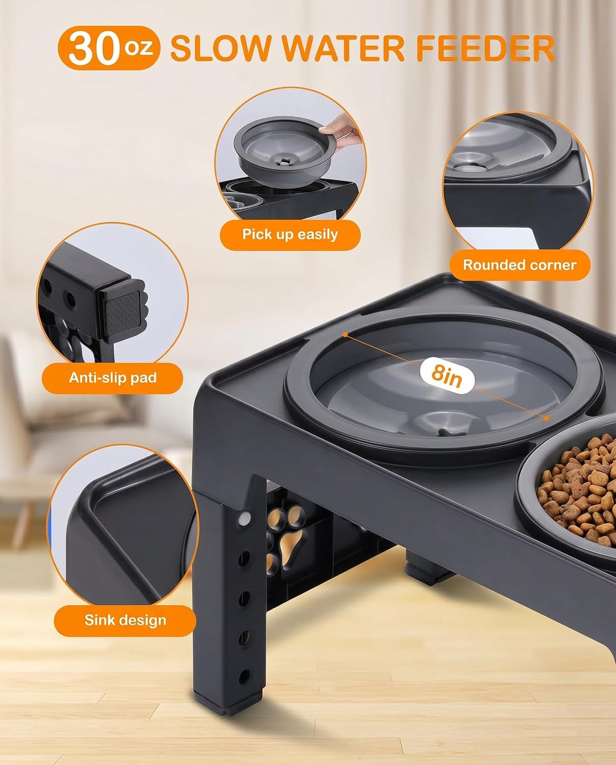 Collapsible Dog Bowls with Raised Adjustable Stand
